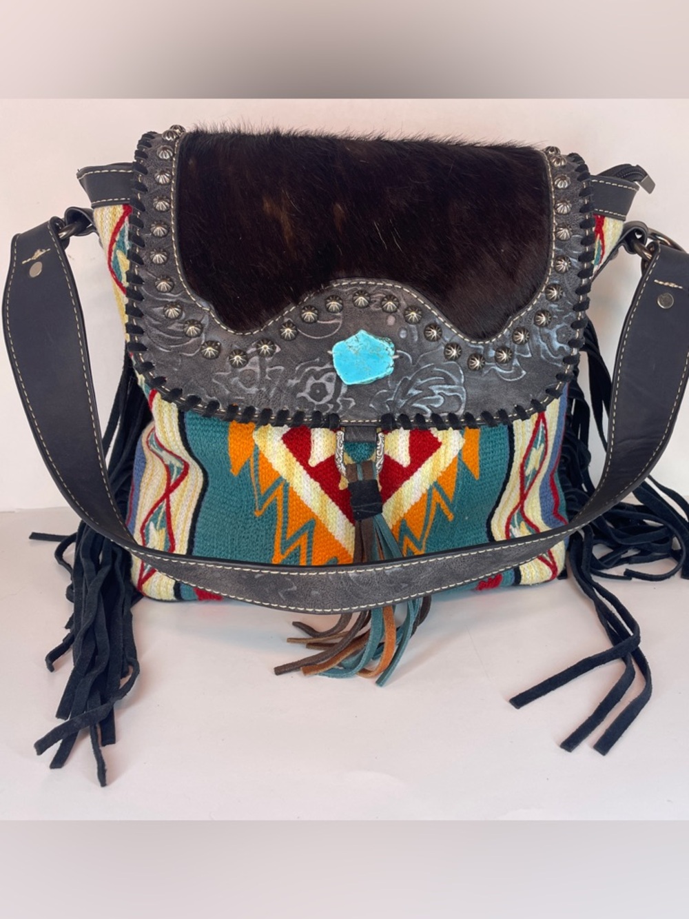 Montana West Turquoise, Teal & Brown Southwestern Fringe Crossbody Bag